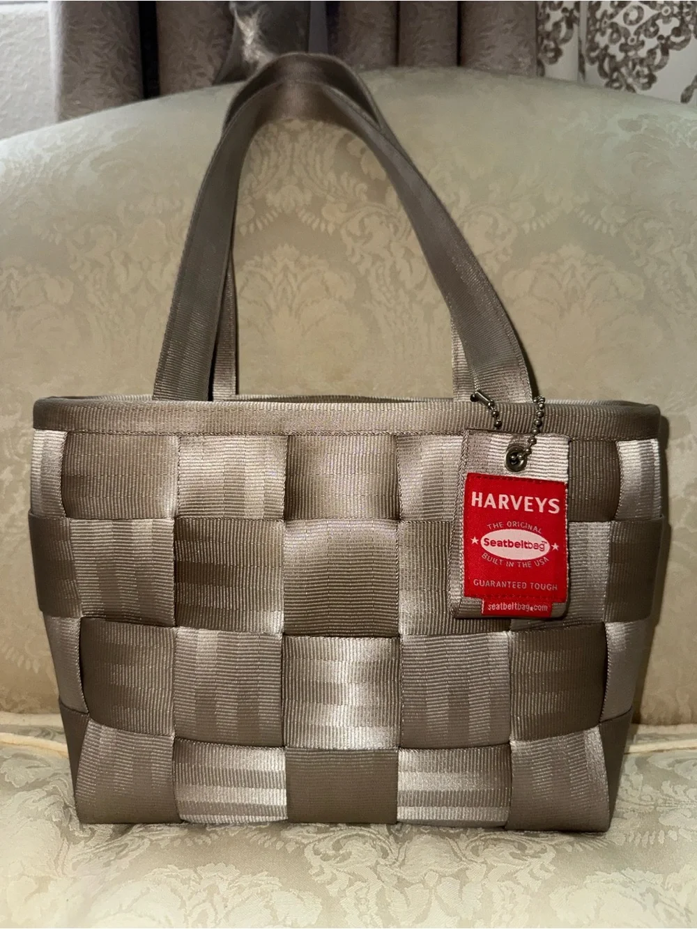Harveys Metallic Taupe Woven Seatbelt Tote